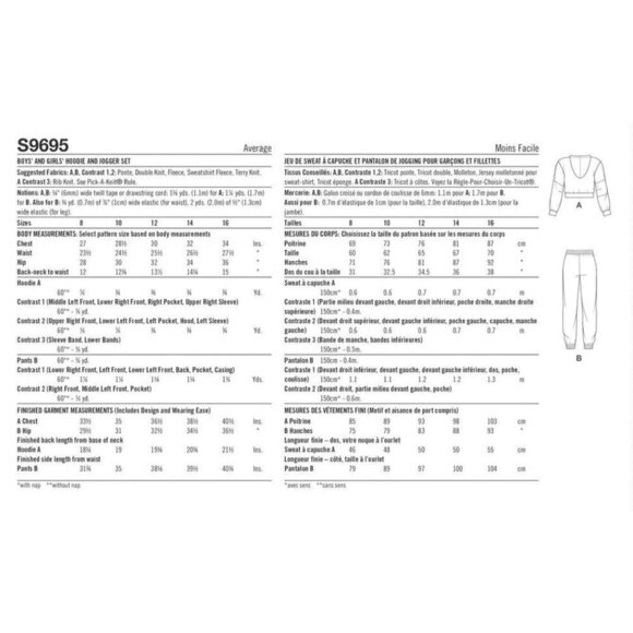 Simplicity Sewing Pattern 9695 R11664 Hoodie Jogger Set Unisex Child Size 8-16 - Picture 9 of 9